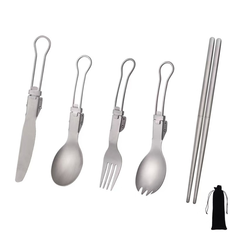 Camping Cooking And Cutlery Set - Juego de Cubiertos Plegables de Titanio