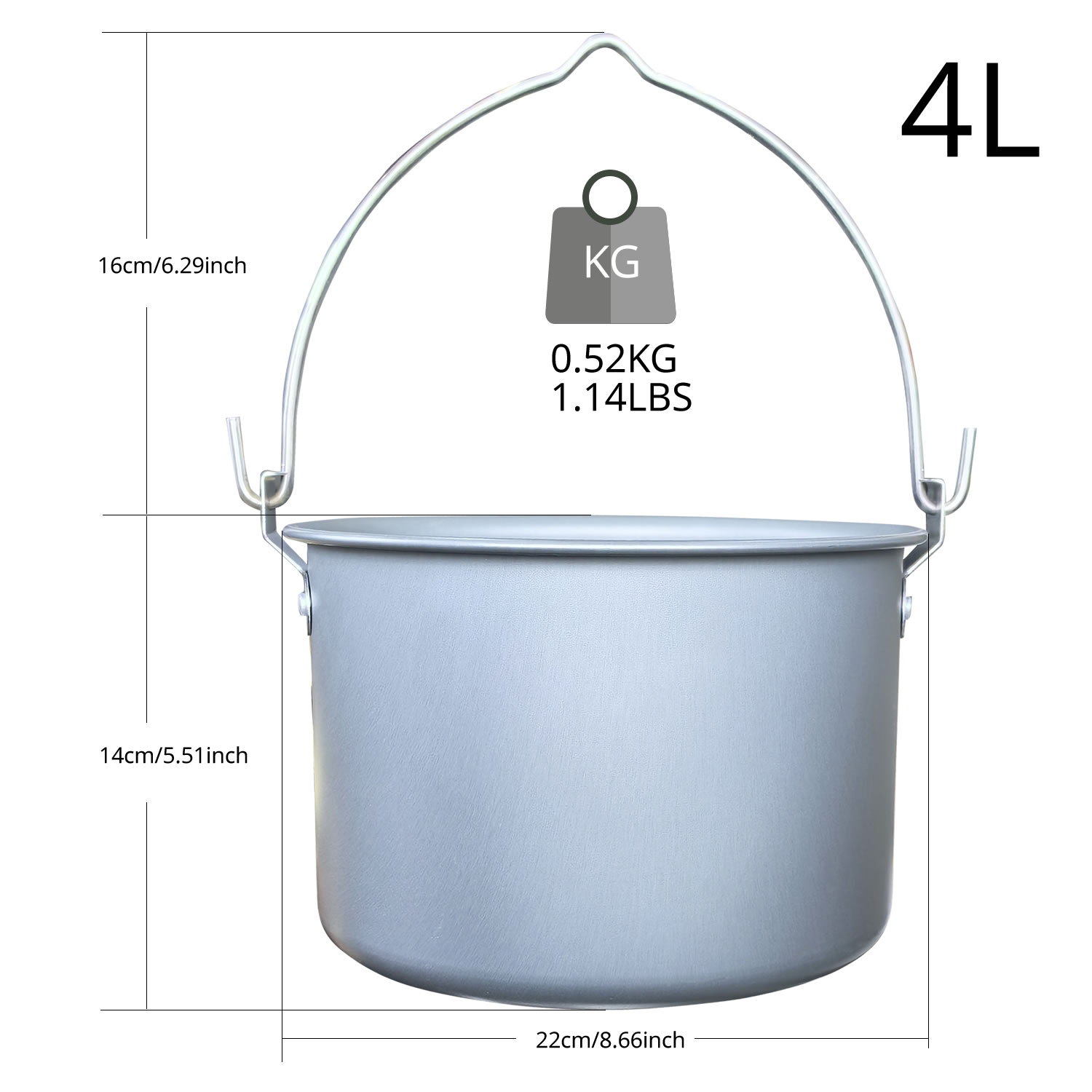 Camping Hanging Cooking Pot - Olla Colgante para Exteriores de 4L,