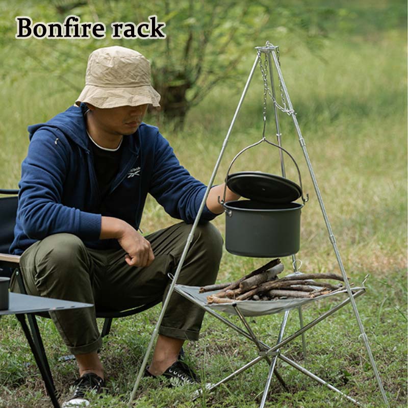 Trípode portátil para hoguera, - Camping Hanging Cooking Pot reseña y precio