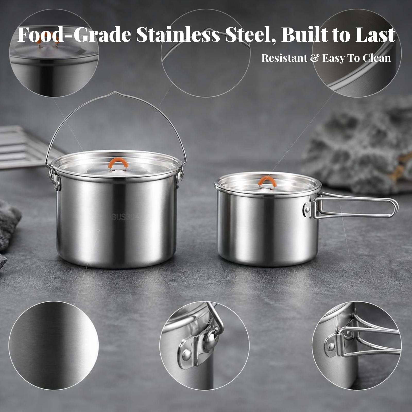 Olla de acero inoxidable 304 p - Camping Cooking Set With Kettle reseña y precio