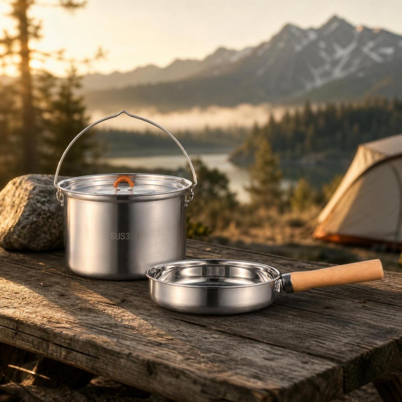 Olla de acero inoxidable 304 p - Camping Cooking Set With Kettle reseña y precio